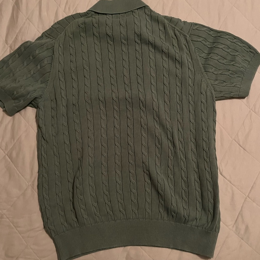 Orvis Green Cable Knit Polo Shirt - Picture 2 of 3